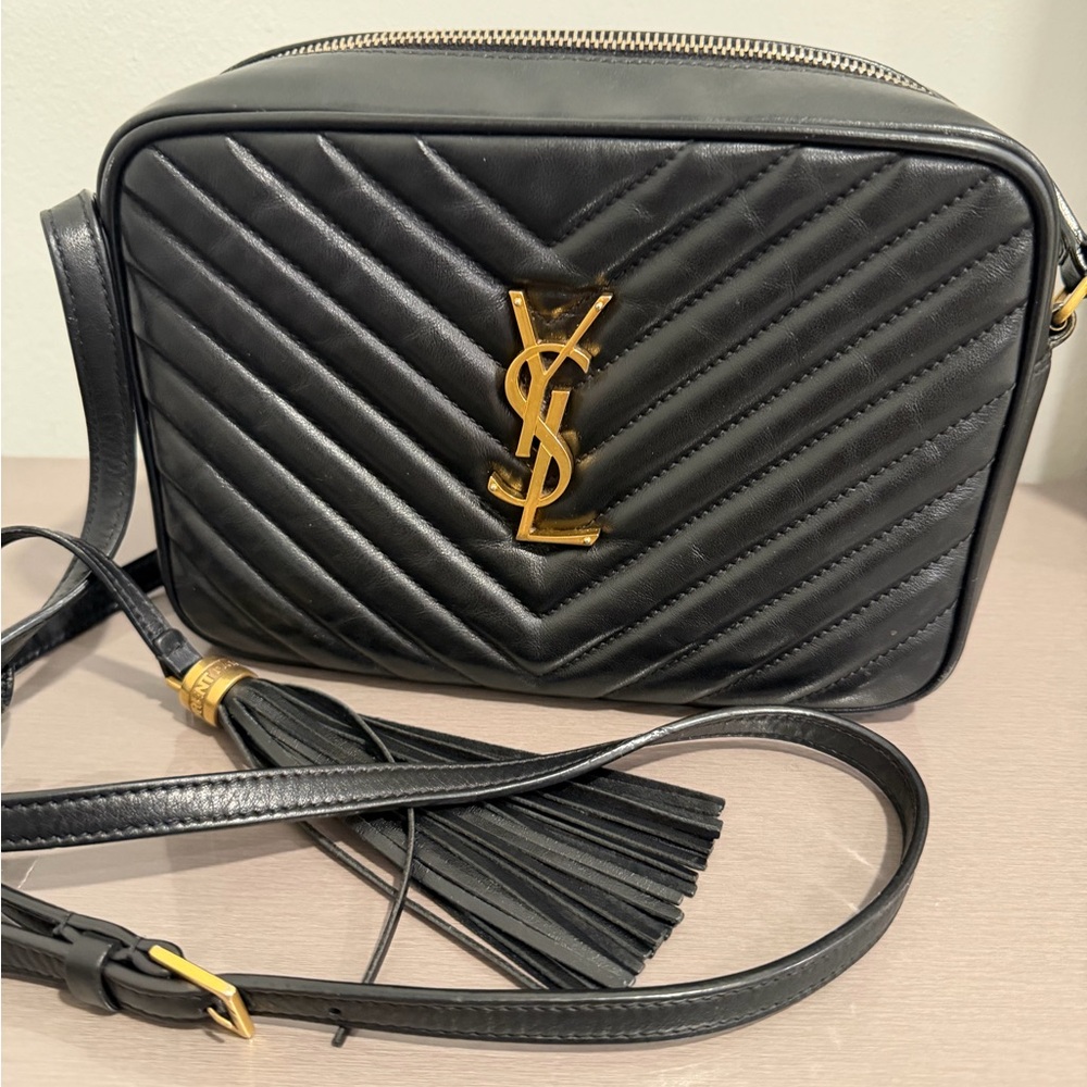 Yves Saint Laurent Black Chevron Crossbody Bag